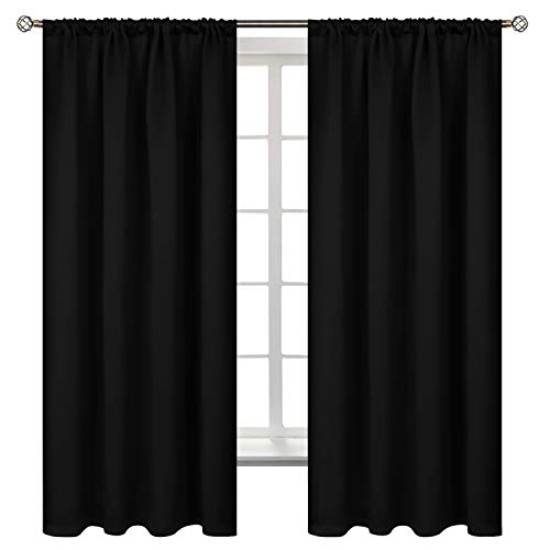 BGment Rod Pocket Blackout Curtains for Bedroom - Thermal Insulated Drapes Room Darkening Privacy for Living Room Windows, 52 x 63 Inch, 2 Panels, Black