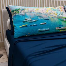 PETTI Artigiani Italiani - Cotton Sheets with Pillowcases in Digital Print, Single Sheet, Complete Bed Set with Procida Pattern Night Blue, 100% Made in Italy