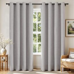 Joydeco Blackout Curtains 72 Inches Long 2 Panels Burg, Room Darkening Curtains for Bedroom, 100% Black Out Textured Thermal Drapes Privacy Protection 2 Panels Set(W52 x L72 Inch, Greyish White)