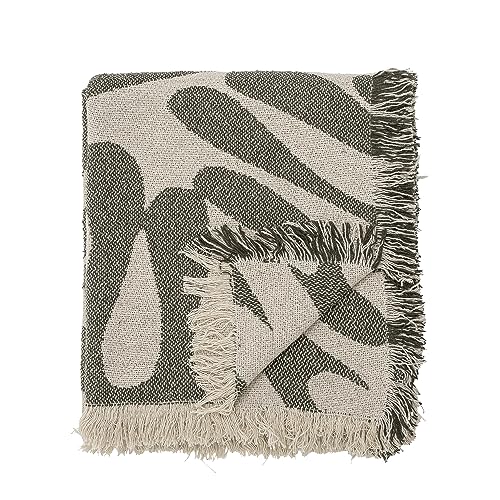 Bloomingville Alk 82058457 Blanket in Green with Printed Pattern Recycled Cotton 160 x 130 cm