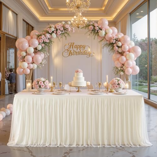 Little Funny Ivory Fitted Tablecloth Rectangle 8 Foot Stretch Elastic Tulle Ruffle Tablecloths Rectangular Spandex Table Covers 8ft Birthday Baby Shower Party Wedding Table Cloths with Skirt