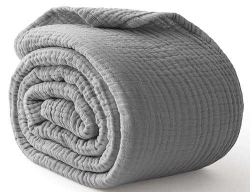 "Kozyhvn 100% Cotton Muslin Blanket Large 50"" x 70"", 6 Layers Breathable and Lightweight Cotton Throw Blanket for Couch, Soft Quilt Bedspread, Gauze Blanket for Adults All Season, Grey"