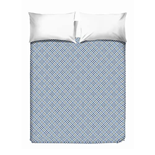 PENSIERI DELICATI Double Bed Sheet 260 x 280 cm, Single Sheet 100% Cotton Pique, Ideal as Furnishing Towel, 2 Squares Scotty Blue, 100% Made in Italy