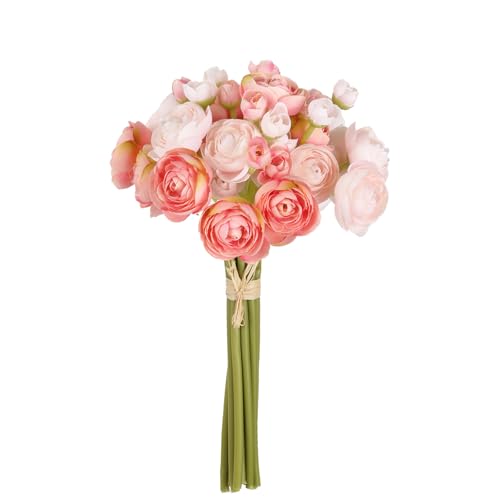 IPOPU Artificial Ranunculus Pink Silk Flowers with Stems 12PCS Mini Fake Flowers for DIY Wedding Bouquet Bridal Shower Decorations Floral Filler Flowers Centerpieces (Shade of Pink)