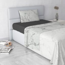 Fashion Bed Sheet Set, Made in Italy, Soft Microfibre Bed Set, Fitted Sheet, Top Sheet 180 x 270 cm and Pillowcase with Inner Flap, Marble