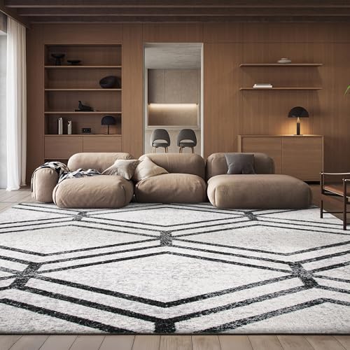 Safavieh Geometric Rug for Living Room, Dining Room, Bedroom - Adirondack Collection, Short Pile, in Ivory and Charcoal, 240 X 300 cm