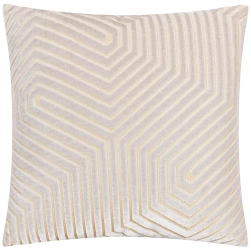 Paoletti Evoke Velvet Polyester Filled Cushion – Luxurious Chevron Pattern Decorative Square Pillow With Filling (Oyster - 45x45cm)