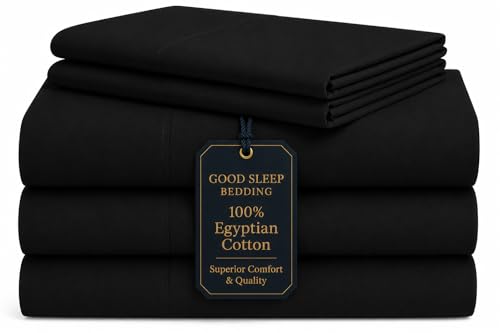 Split King Sheet Sets for Adjustable Cotton Luxury Bed Sheets, 1000 TC Egyptian Cotton Sheets, 5 Piece 100% Cotton Split King Sheet Set, Satin Sheets, 2 Fitted Sheet - 40cm High, Black