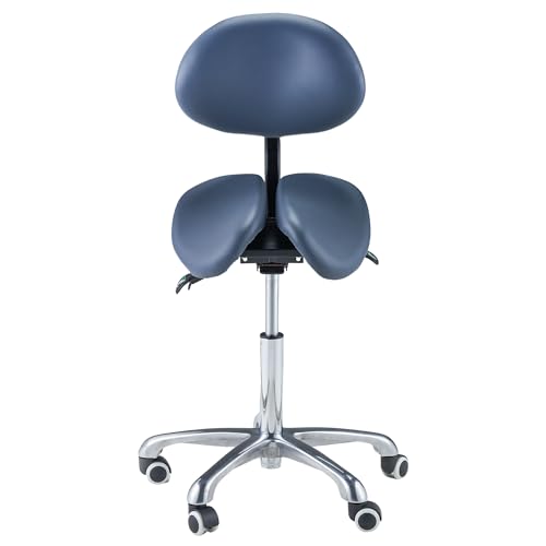 Master Massage Berkeley Split Saddle Stool with Backrest for Dentist, Massage Therpaist, Tatoo Artist in Royal Blue