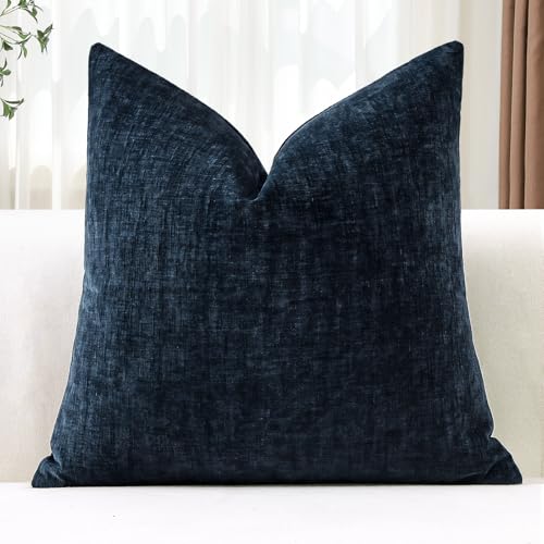 OTOSTAR Chenille Throw Pillow Covers 18x18 Inch Soft Farmhouse Navy Blue Decorative Pillow Covers Solid Square Cushion Case for Sofa Bed Living Room Couch Home Decor (Navy Blue)