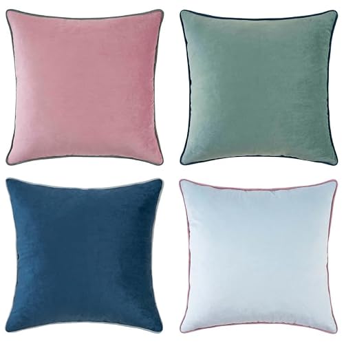 MONDAY MOOSE Decorative Throw Pillow Covers Cushion Cases, Set of 4 Soft Velvet Modern Double-Sided Designs, Mix and Match for Home Decor, Pillow Inserts Not Included (22x22 inch, Pink/Blue)