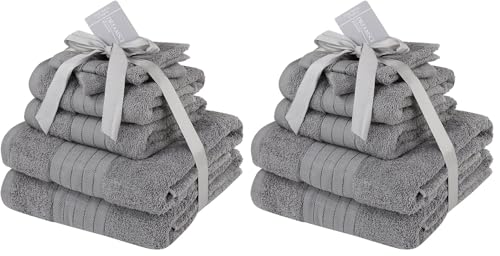 Brentfords Bath Bale, Towel Set, Cotton, Grey, 6 Piece (Pack of 2)