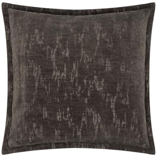 Paoletti Aurelio Polyester Filled Cushion (Charcoal - 45x45cm) - Timeless Woven Chenille Jacquard Oxford Border Rich Texture Decorative Pillow