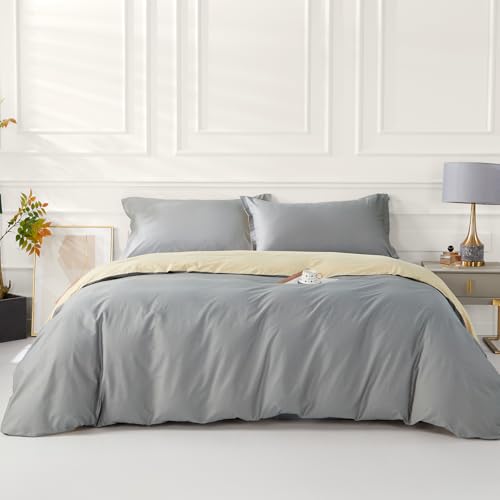 "SAPHREAS Grey Duvet Cover King Size 3 Pieces Extra Soft Cotton Bedding Set for Kids & Adults, Includes 1 Duvet Cover 104""x90"" with Zipper Closure & 2 Pillow Shams, Comforter Not Included"