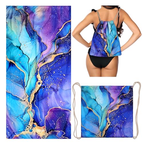 "GAIIIIYOU Purple Marble Beach Towel - Microfiber Beach Blanket Backpack for Travel Adult Camping Holiday 63""x31.5"""
