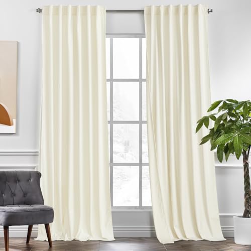 KGORGE Ivory Velvet Curtains 120 inches 2 Panels, Velvet Blackout Curtains for Bedroom Living Room, Soft Darkening Thermal Insulating Window Drapes, Back Tab Rod Pocket, W 52 x L 120