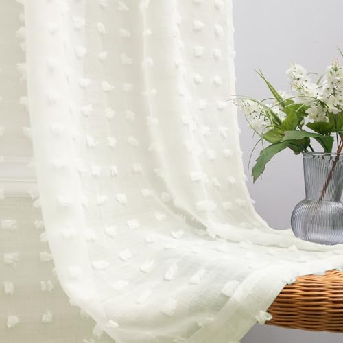 KOUFALL Farmhouse Curtains for Living Room Bedroom 84 Inches Long,Cream Sheer Curtains Drapes 84 Inch Length 2 Panels Set,Off White Ivory Colored