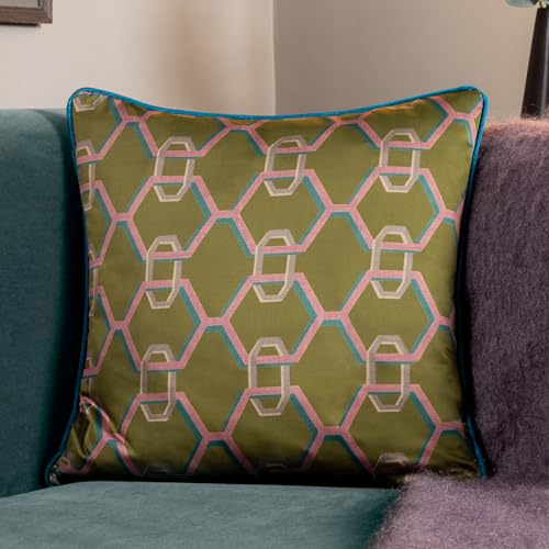 Paoletti Carnaby Chain Geometric Satin Feather Rich Filled Cushion