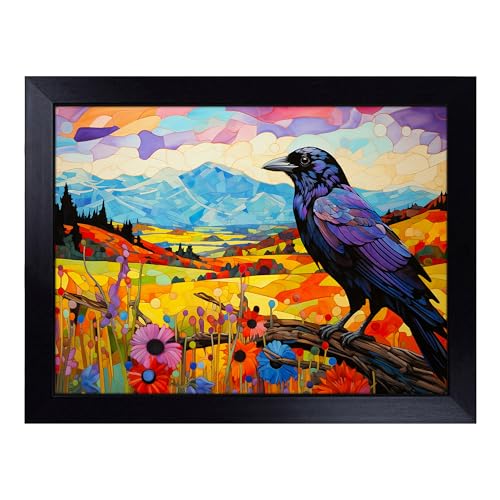 Lap Tray with Bean Bag Cushion, Crow Colour Field - Handmade in the UK, Raised Wooden Edge, Padded Cushion, Heat-Resistant Wipe-Clean Surface, for Meals, Laptops and Crafts