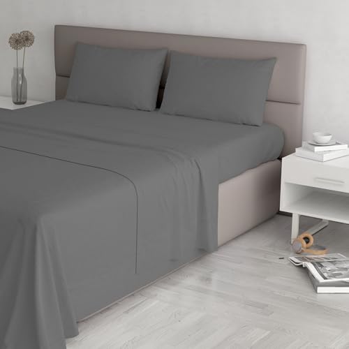 Max Color Bed Linen Set (Flat 250x300, Fitted Sheet 170x200cm+2 Pillowcases 52x82cm), Smoke, 100% Cotton, DOUBLE