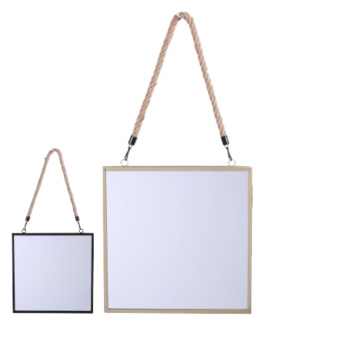 NATURAL LIVING Gold Home Square Metal Mirror with Rope 30 x 30 cm 2 Colours Black and Gold