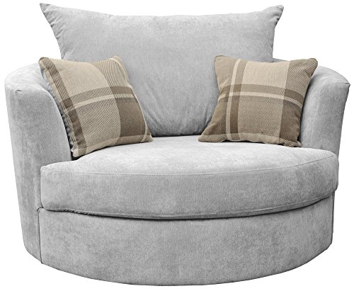 Sofas and More Large Swivel Round Cuddle Chair Fabric (Light Grey