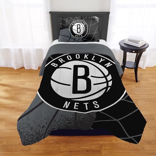 NORTHWEST Brooklyn Nets Officially Licensed NBA Comforter Set ??? Full/Queen & Twin/Twin XL ??? Soft Bedding with Team Logo & Pillow Shams ??? Basketball Fan Bedroom Set, Twin/Twin XL
