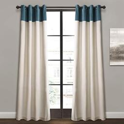 "Lush Decor Milo Linen Window Curtain Panel Pair, 84"" x 52"", Blue & Off-White, Slate Blue"