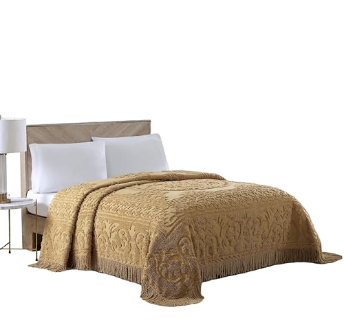 Beatrice Home Fashions Medallion Chenille Bedspread, Twin, Gold