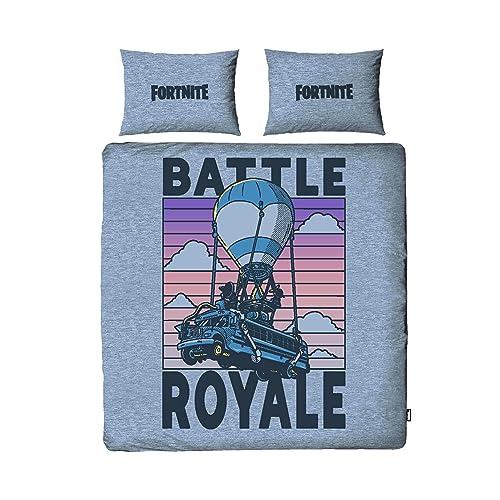 Character World Fortnite Official Double Duvet Cover Set - Battle Royale Design Reversible 2 Sided Bedding Including Matching Pillow Cases Double Bed Set - Polycotton, Blue