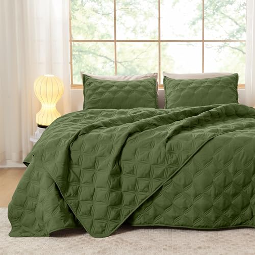 Litanika King Quilt Bedding Set, 3 Pieces Olive Green Bedspreads Set Set - Cloud-like Soft Fluffy Lightweight Breathable All Season Coverlet Comforter Cover Bed Set Room Decor Gift