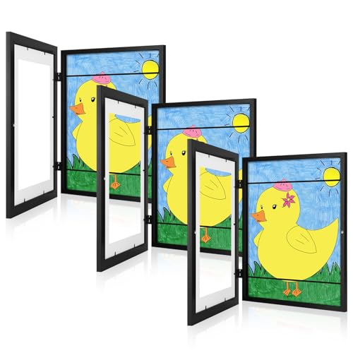 [3 Pack] Kids Art Frames, 10x12.5 Front Opening Kids Artwork Frames Changeable, Displays 8.5x11 With Mat and 10x12.5 Without Mat, Holds 50 Pcs, for 3D Picture, Crafts, Children Drawing, Hanging Art,