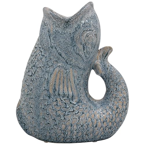 Lesser & Pavey Fish Sky Blue Fresh and Artificial Flower Jug 23cm - Ceramic finish, Timeless jug shape, Elegant tabletop accent, Decorative centerpiece, Everyday styling