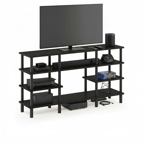 Furinno TURN-N-TUBE TV Stand, 4-Tier Multipurpose Wide Shelf Entertainment Center, TV Console for TV up to 55 Inch, for Living Room, Bedroom, Espresso