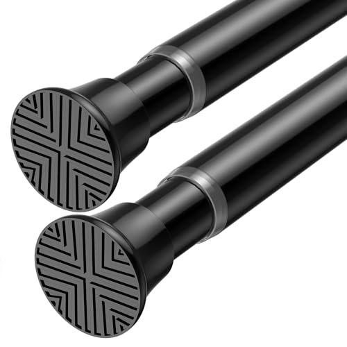 2Pack Curtain Rods for Windows 30-77Inch Black Tension Curtain Rod Adjustable Curtain Rod No Drilling Spring Rod Tension Rods for Doorway,Closet,Kitchen,Window