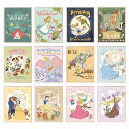BigWig Prints Princess Wall Art, Nursery Decor, Princess Room Decor Nursery Artwork, Vintage Bambi Cinderella Little Mermaid Dumbo Pinocchio Snow White Peter Pan Beauty Beast - Unframed Set Of 12