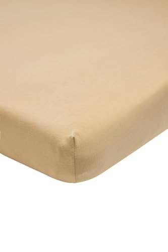 Meyco Home Basic Jersey Plain Fitted Sheet for Double Bed (Flat Sheet with Soft Jersey Quality, 100% Cotton, thanks to All-Round Elastic, Dimensions: 180 x 200 cm), Warm Sand