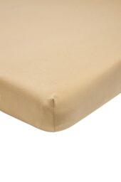 Meyco Home Basic Jersey Plain Fitted Sheet for Double Bed (Flat Sheet with Soft Jersey Quality, 100% Cotton, thanks to All-Round Elastic, Dimensions: 180 x 200 cm), Warm Sand