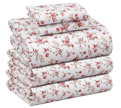 RUVANTI 100% Cotton Percale Sheets Split King Size, Bouquet - 5 Piece Set, 16 inch deep pocket, crisp and refreshing, soft and breathable, cool feeling