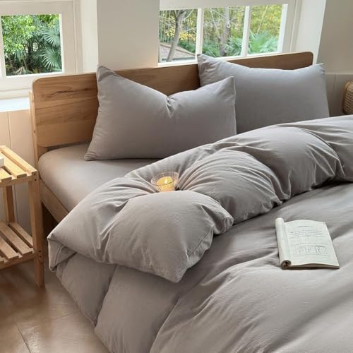"100% Washed Cotton Weighted Blanket Cover, Linen Feel Duvet Cover for Weighted Blanket 88""x104"", Plain Simple Cotton Heavy Blanket Duvet Cover (Tan, 88""x104"")"