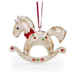 Swarovski Rocking Horse Hanging Ornament, Gold Tone, White, Red and Green Crystals Hanging Decoration, from the Holiday Cheers Collection