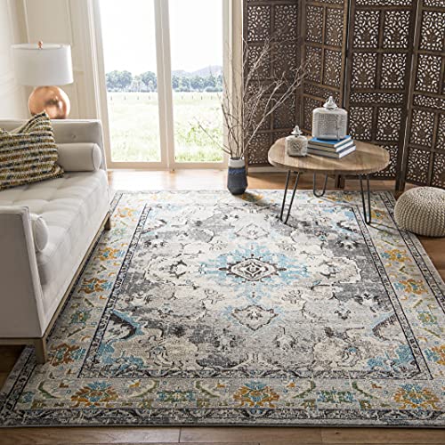 Safavieh Boho Chic Indoor Woven Rectangle Area Rug, Monaco Collection, MNC243, in Grey / Light Blue, 91 X 152 cm for Living Room, Bedroom or Any Indoor Space