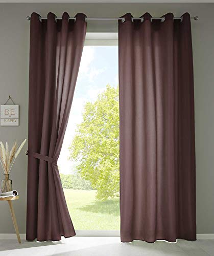 Gardinenbox Berlin 20405N2 Set of 2 Curtains with Eyelets H x W 225 x 140 cm Brown Opaque Microsatin Translucent Plain Matte