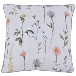 Sleepdown Meadow Stem Floral Printed Cushion Soft Decorative Cotton Cushion for Home Decor Sofa Bedroom and Car - 45cm x 45cm - White Multi,5056242896203