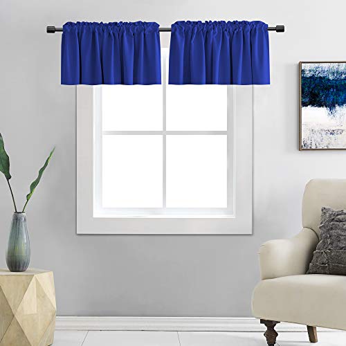 DONREN 2 Panels Royal Blue Valances for Bedroom - Small Window Rod Pocket Curtain Valances(42 by 12 Inch,2 Panels)