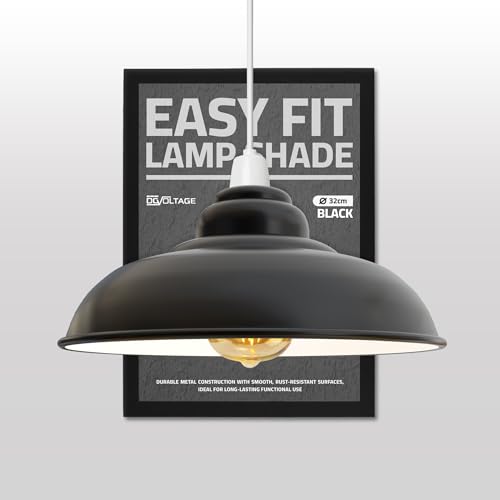 DC VOLTAGE Metal Ceiling Lamp Shade Black Inner White 32cm Easy Fit Light Pendant Modern Ceiling Lighting Shade for Bedroom, Hallway, Office Restaurant Industrial Light Shade Ceiling Pendant