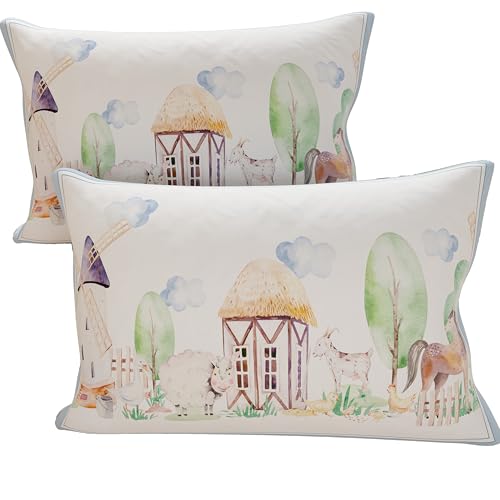 PETTI Artigiani Italiani - Bed Pillowcases, Set of 2 Pillow Covers 50x80 cm, Cushion Cover in Hypoallergenic Microfibre, Made in Italy, Fattoria Verde Pattern