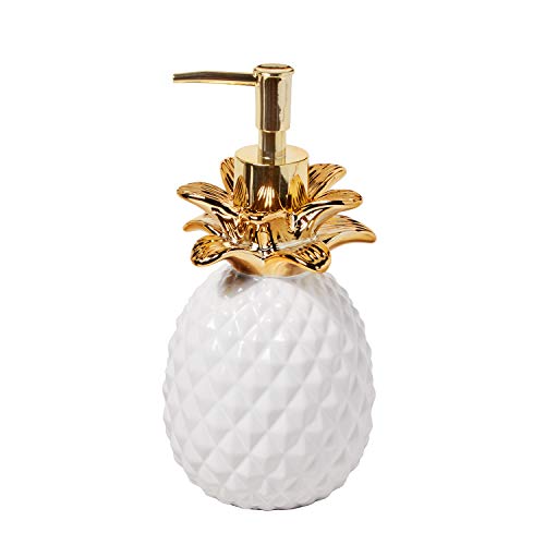 SKL Home Soap Dispenser, Stoneware, White/Gold, 7.96x3.76x3.76