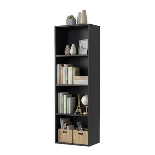 Relaxdays Cube Bookcase with 4 Compartments, Open Standing Shelf, 106x32x24 cm, Black