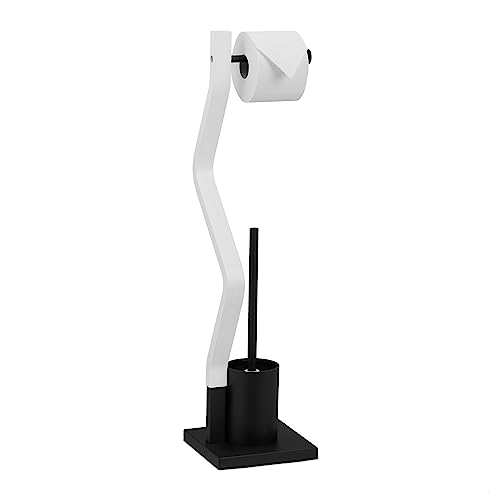 Relaxdays WC Set, Standing Toilet Paper, Brush with Holder, Bathroom Accessory, 75 x 18.5 x 18.5 cm, Black/White, Steel, Fibreboard